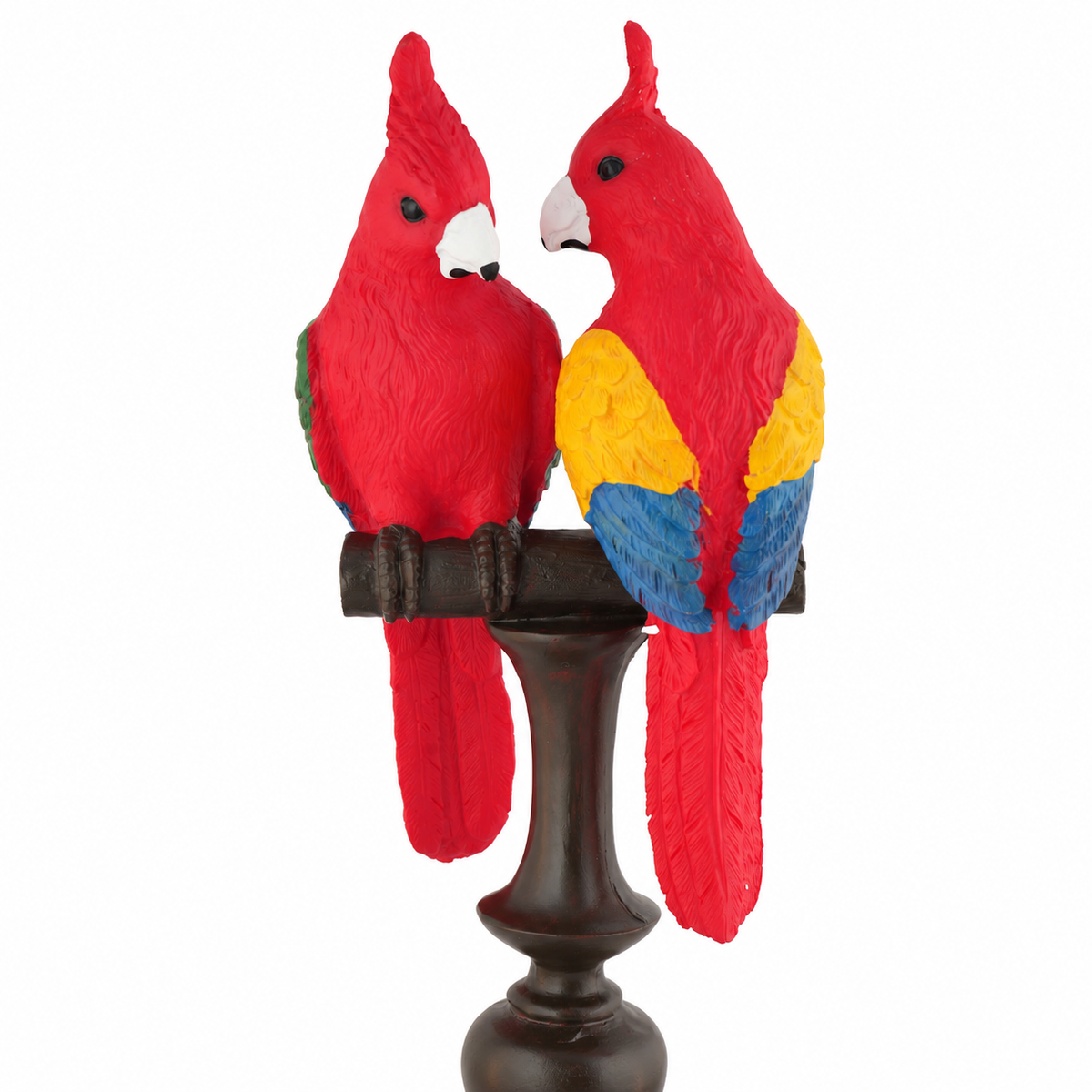 Vibrant Red Macaw Couple on Classic Pedestal