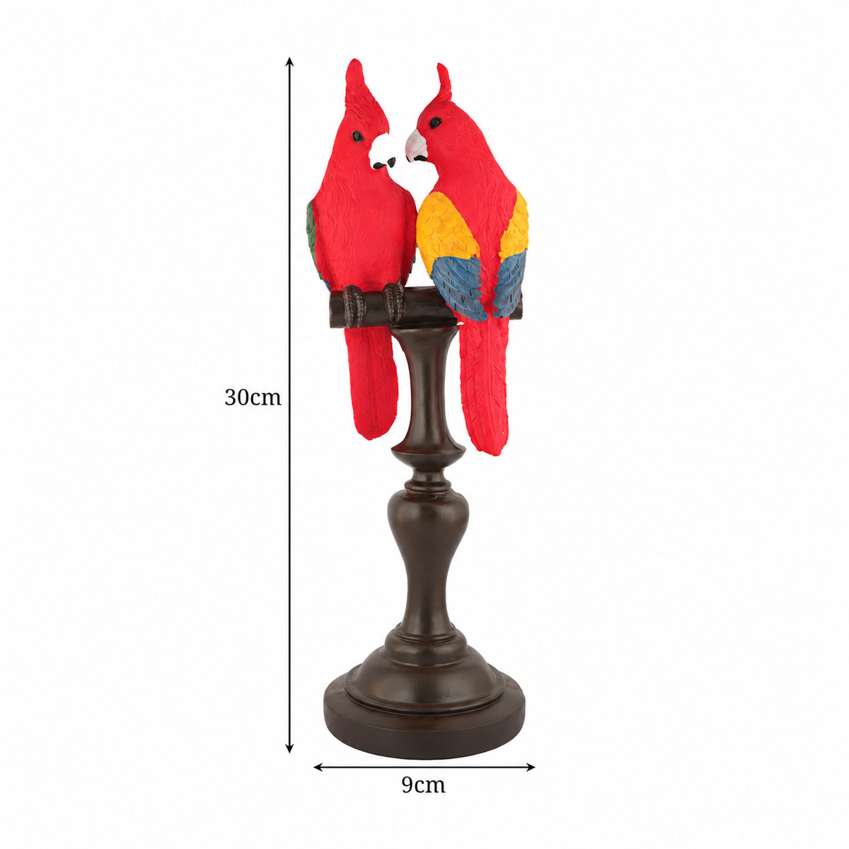 Vibrant Red Macaw Couple on Classic Pedestal