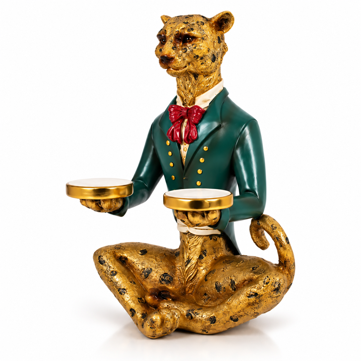 Golden Leopard Decorative Tray Showpiece