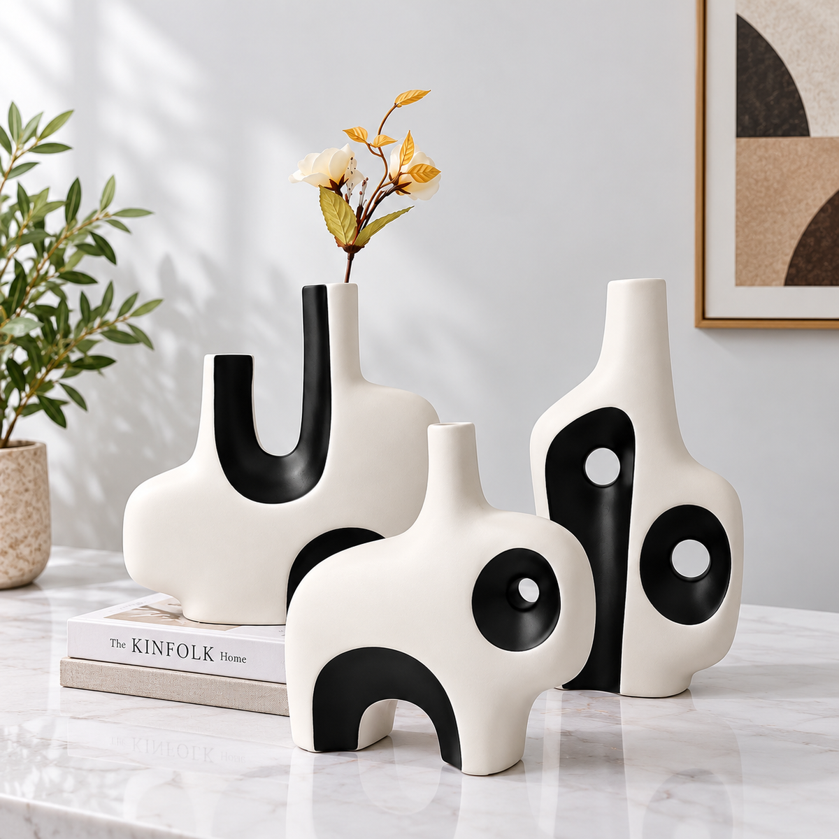 Black & White Ceramic Decorative Vase Set of 3