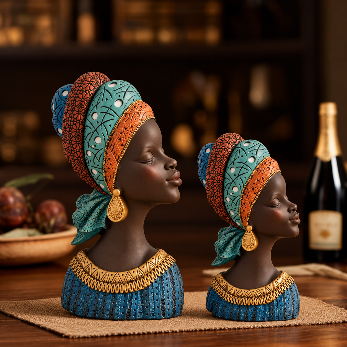 African Woman Polyresin Decorative Showpiece Set of 2
