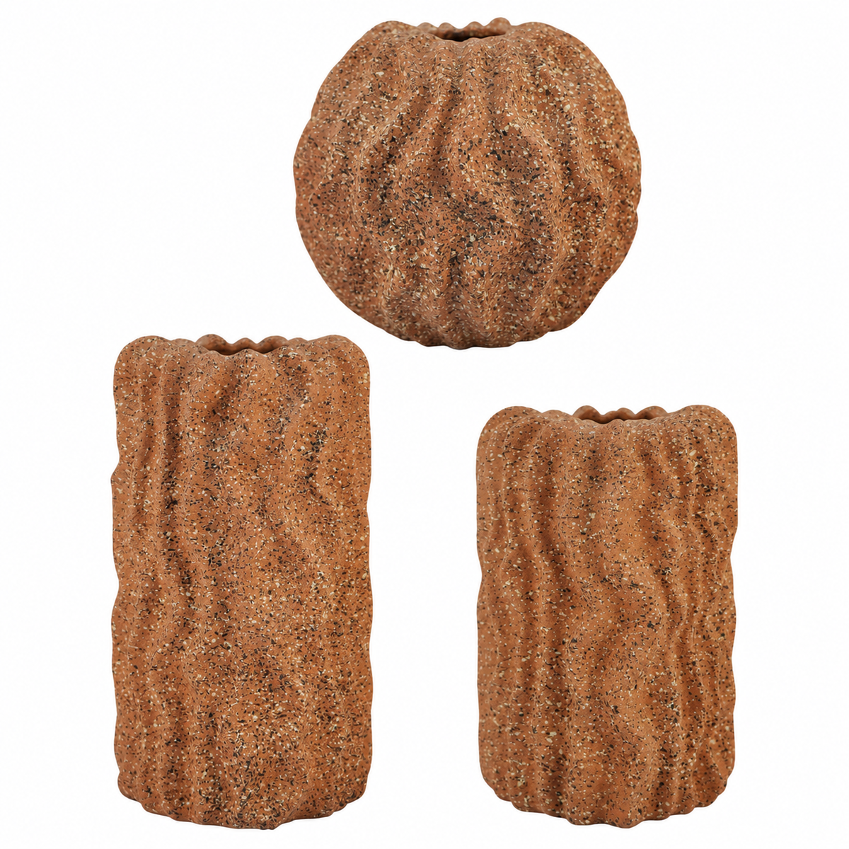 Brown Stone-Textured Ceramic Decorative Vase Set Of 3