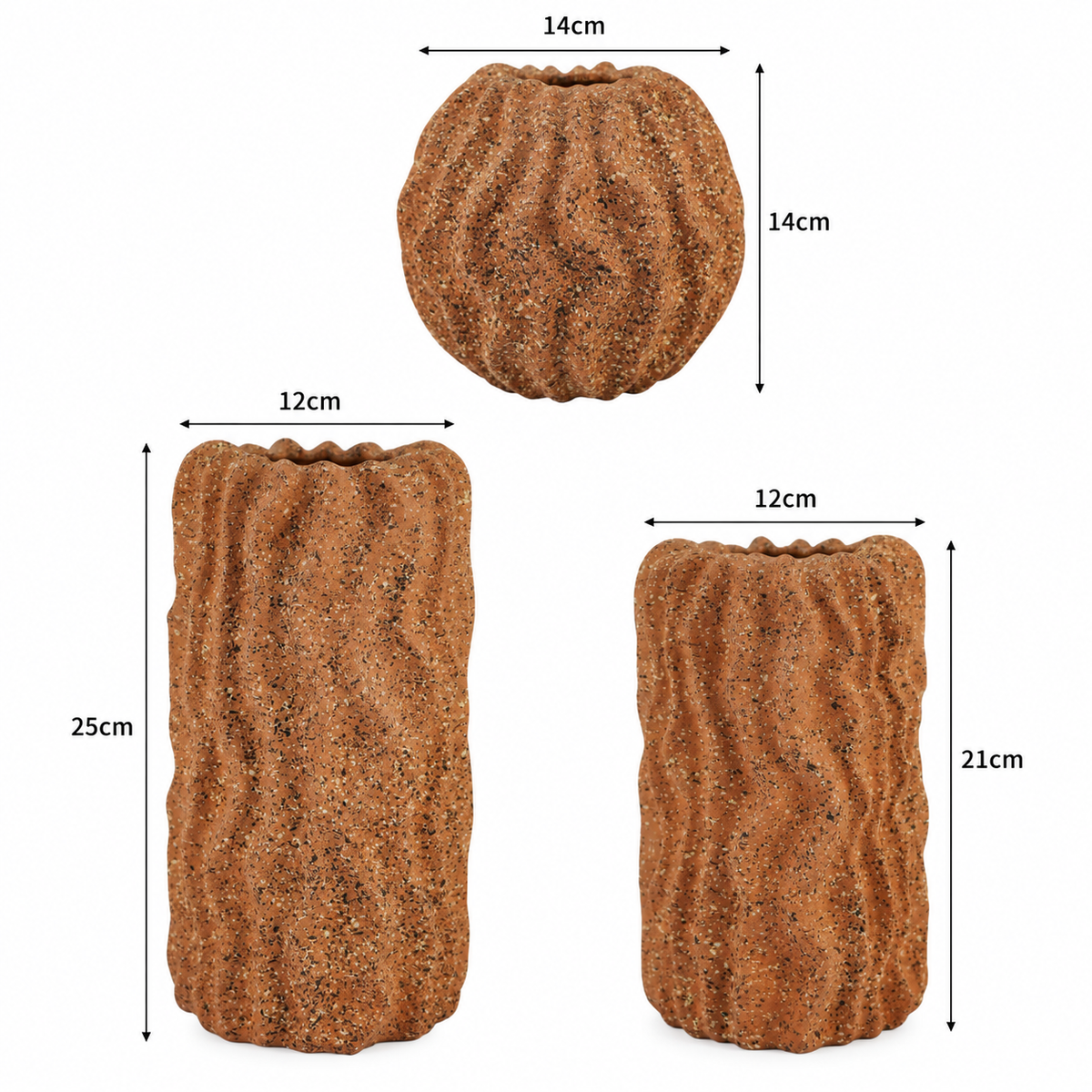 Brown Stone-Textured Ceramic Decorative Vase Set Of 3
