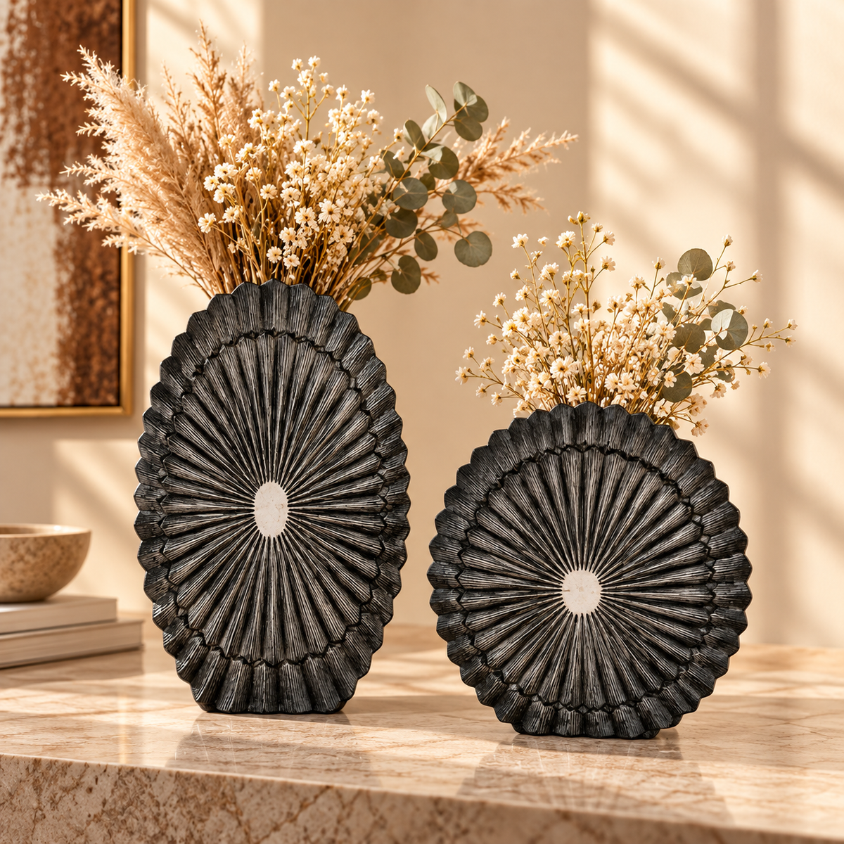 Sunburst Textured Polyresin Decorative Sculptures