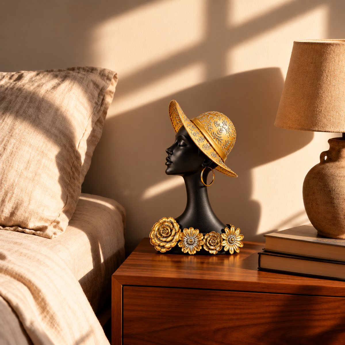 African Lady Showpiece with Golden Hat 28 cm Long