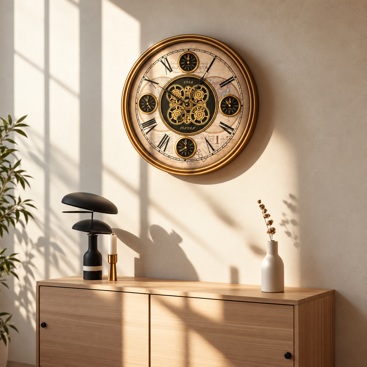 Gear Wall Clock with World Map Design – 48 cm