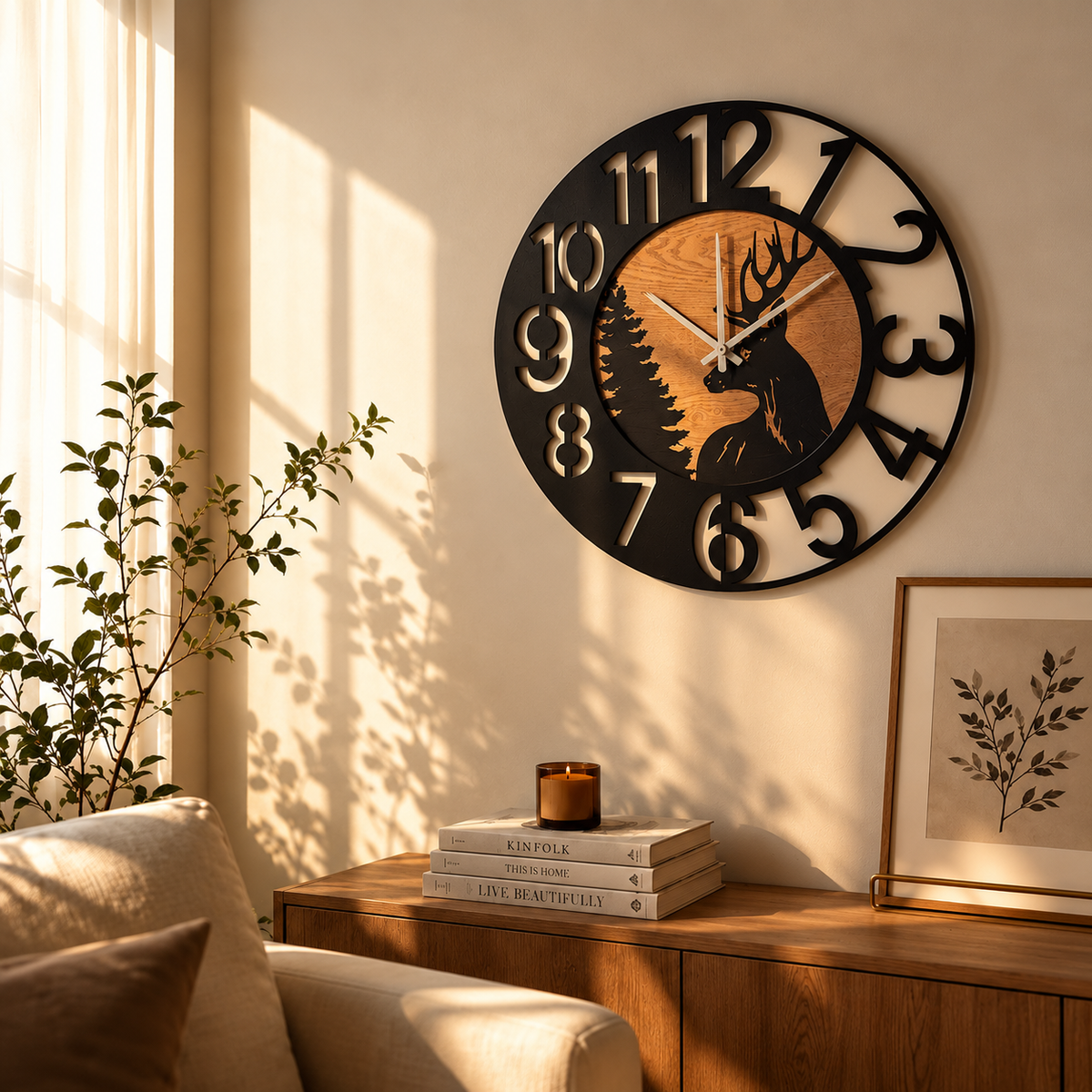 Rustic Deer Design Wall Clock