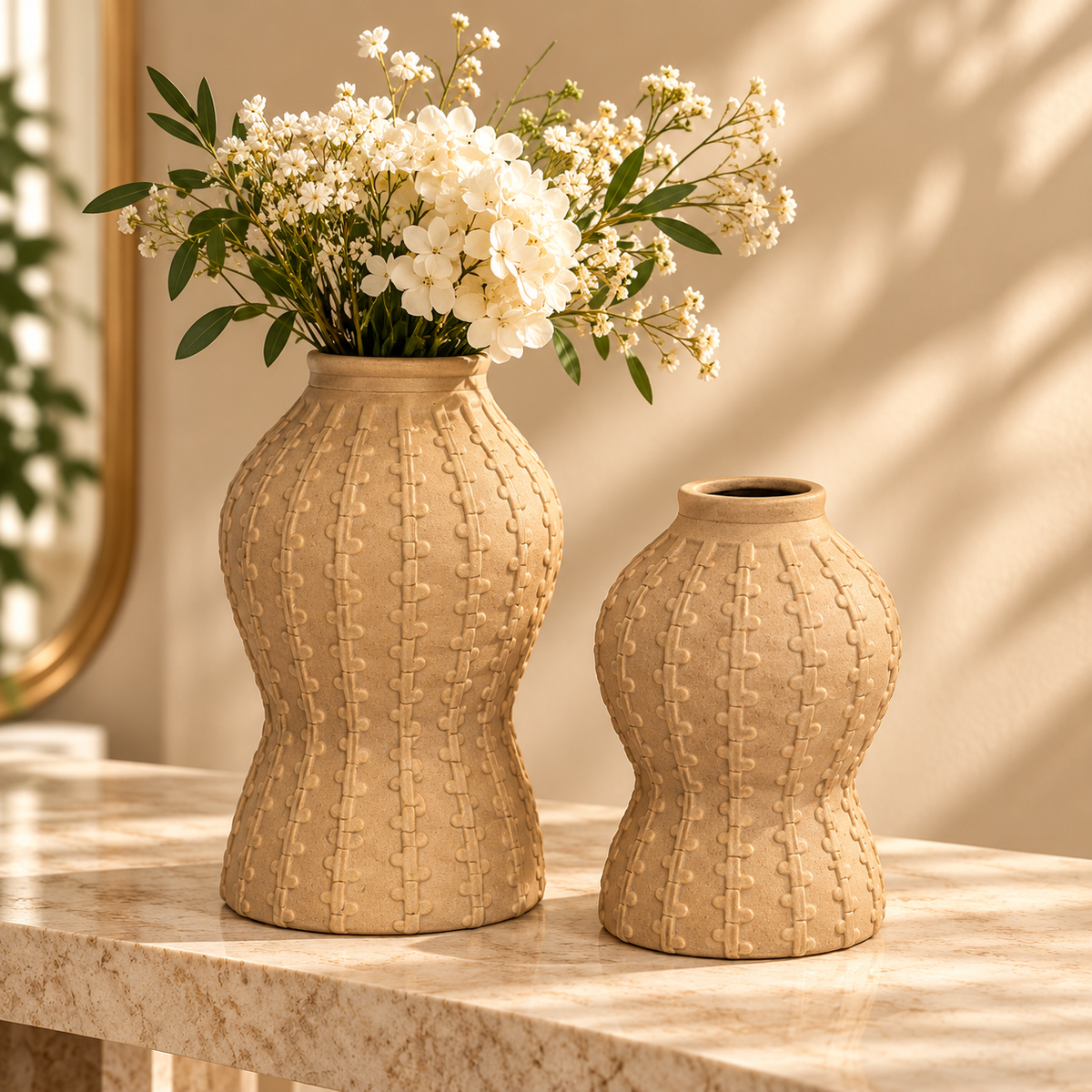 Textured Sculptural Ceramic Vase Set