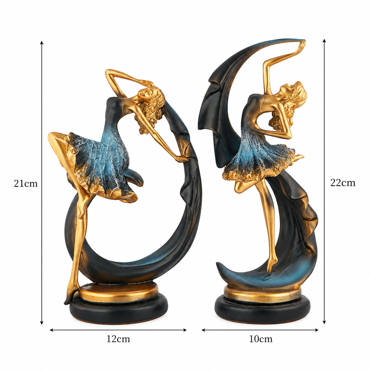 Elegant Dancing Ballerina Polyresin Showpieces in Blue and Gold