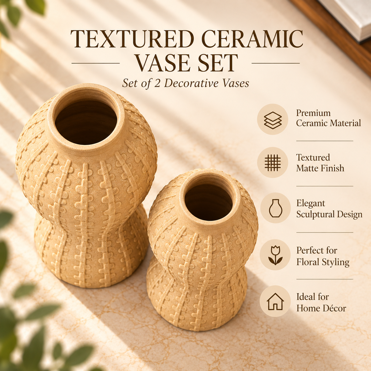 Textured Sculptural Ceramic Vase Set