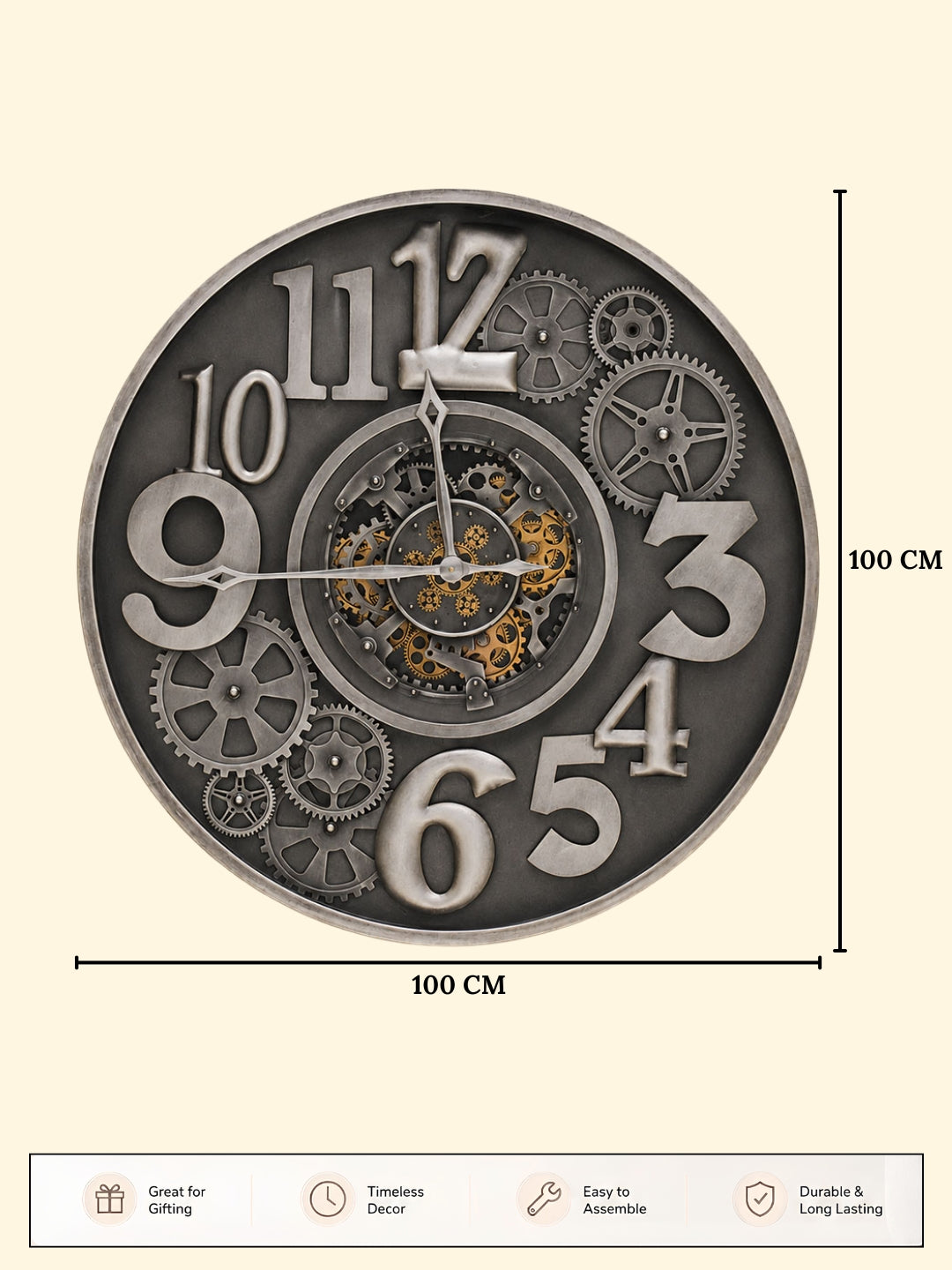 Steampunk Metal Wall Clock with 3D Numbers