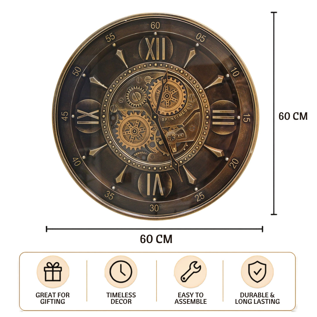 Moving Gear Metal Wall Clock