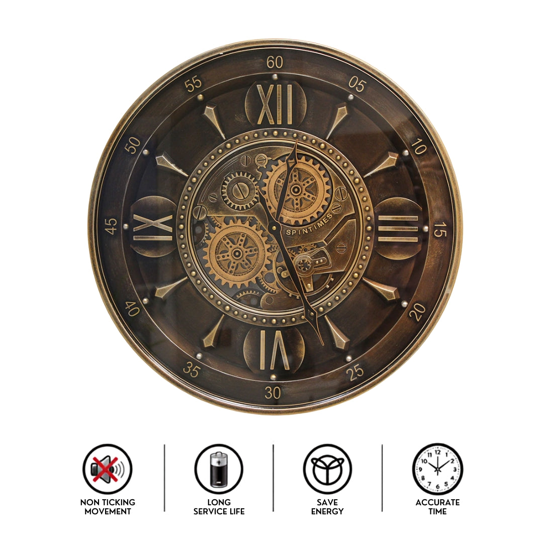 Moving Gear Metal Wall Clock