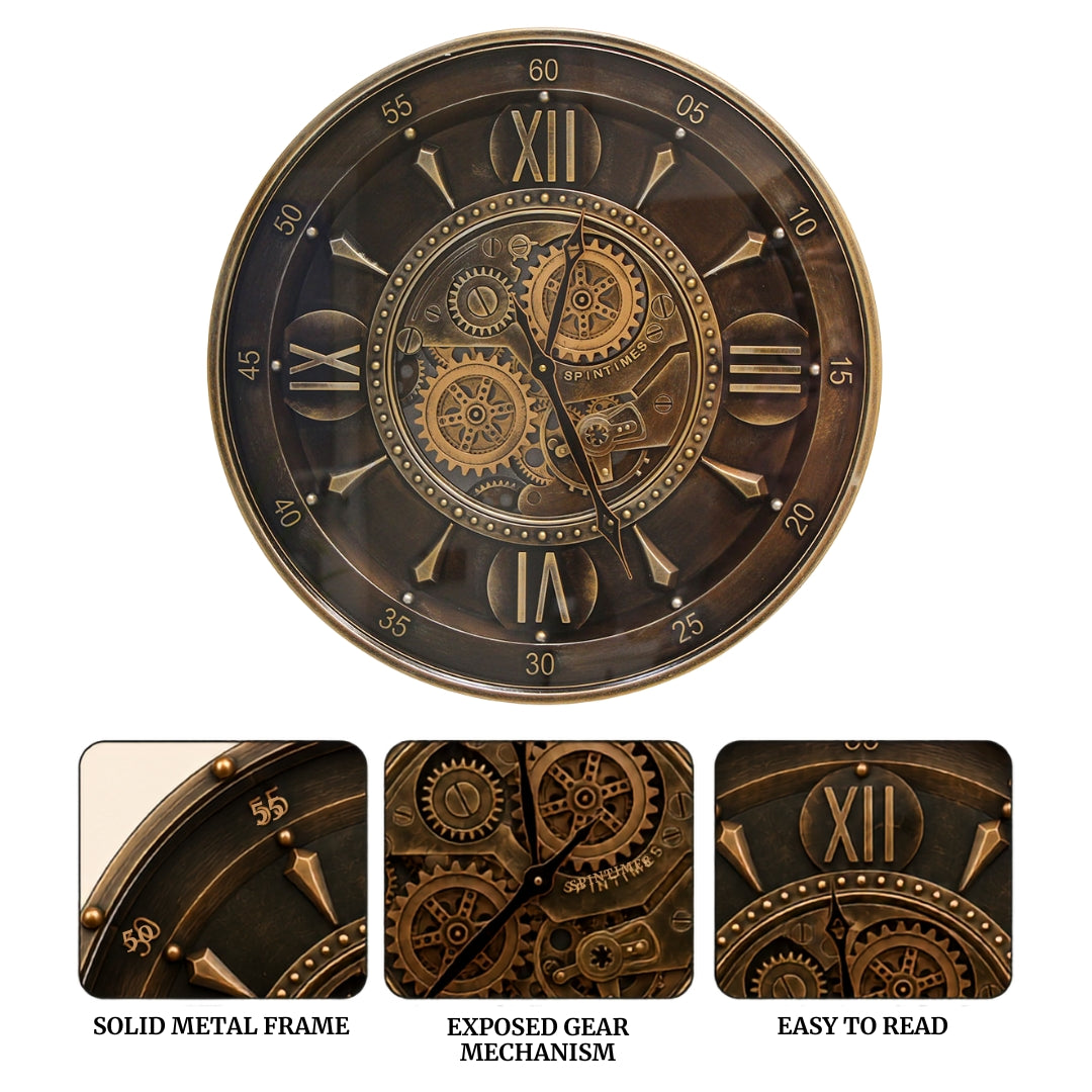 Moving Gear Metal Wall Clock