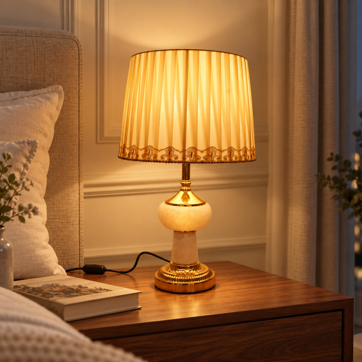 European Table Lamp with Satin Shade