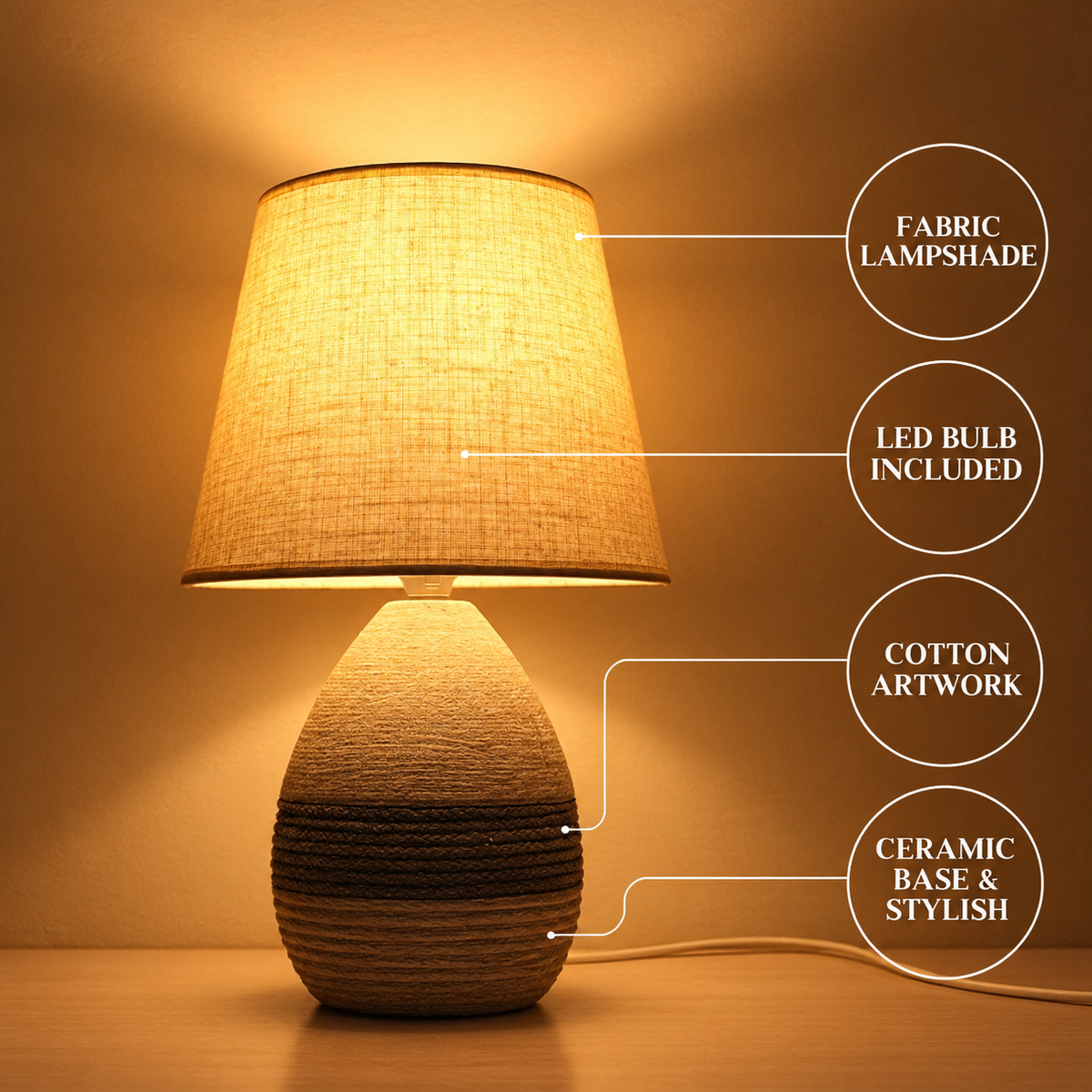 ELARE Grey & Charcoal Textured Ceramic Table Lamp with Cream Shade