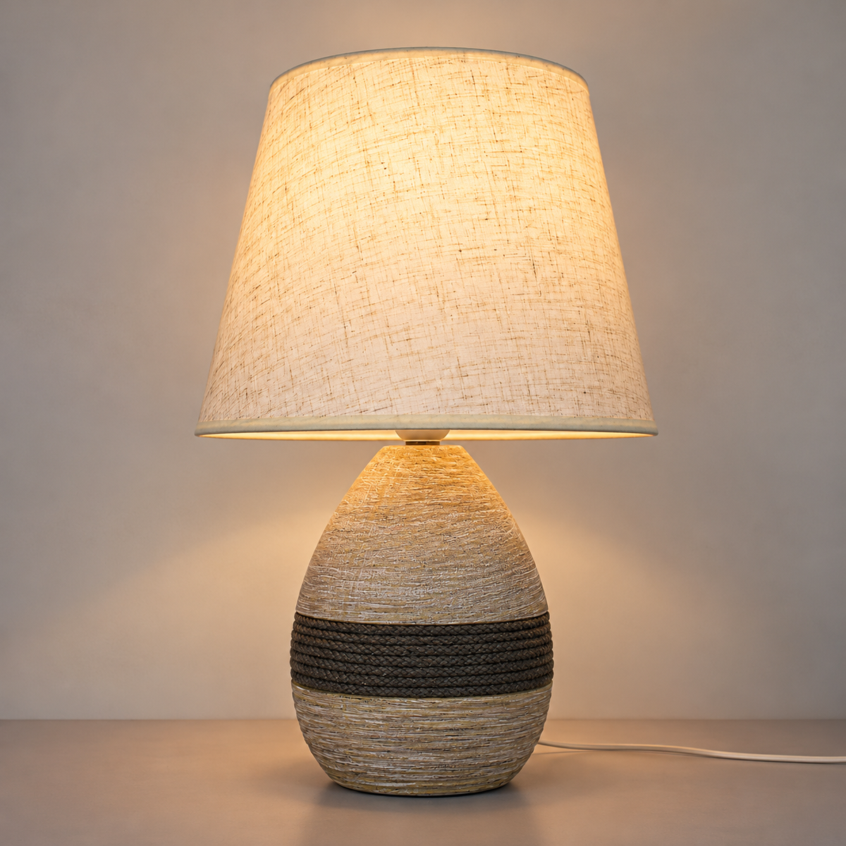 ELARE Grey & Charcoal Textured Ceramic Table Lamp with Cream Shade