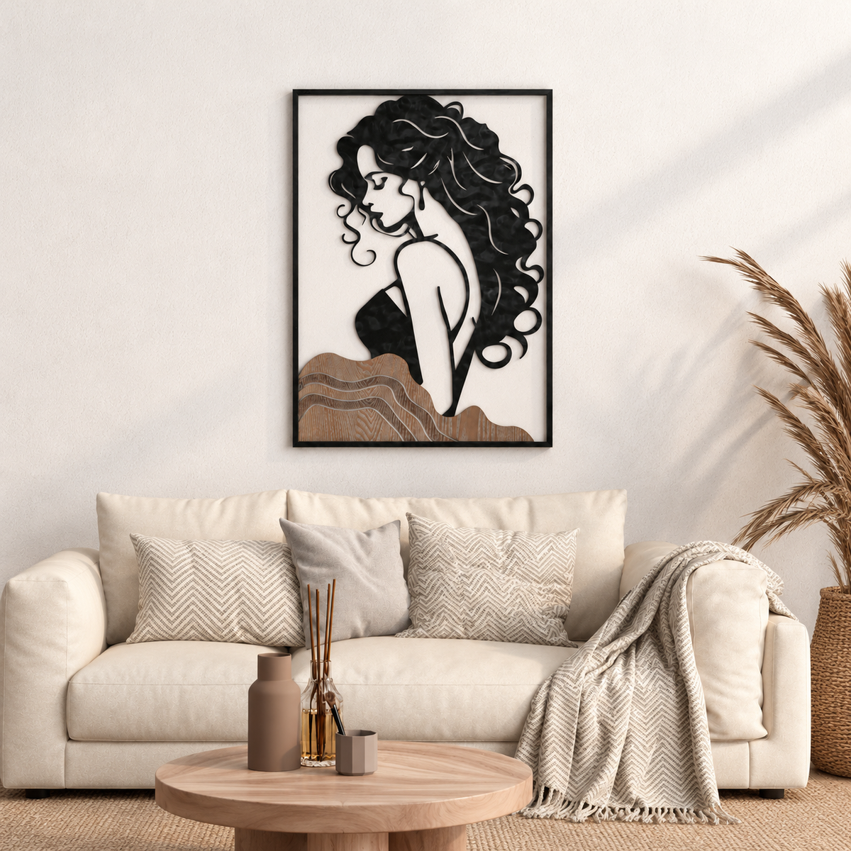 Abstract Woman Silhouette 3D Metal Wall Art – Black & Brown (60 × 40 cm)