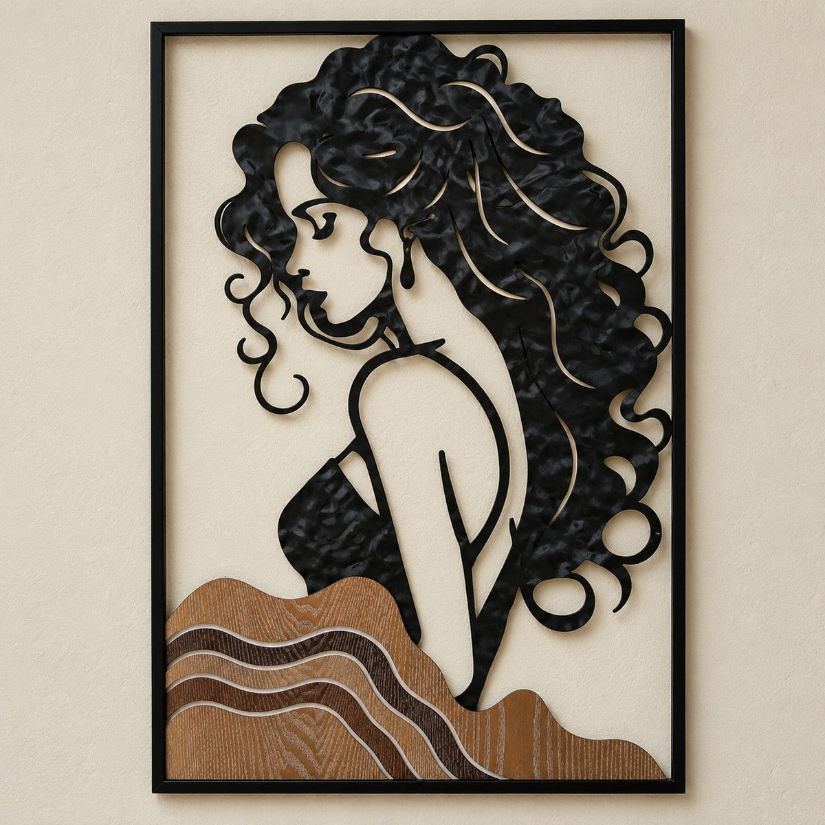 Abstract Woman Silhouette 3D Metal Wall Art – Black & Brown (60 × 40 cm)