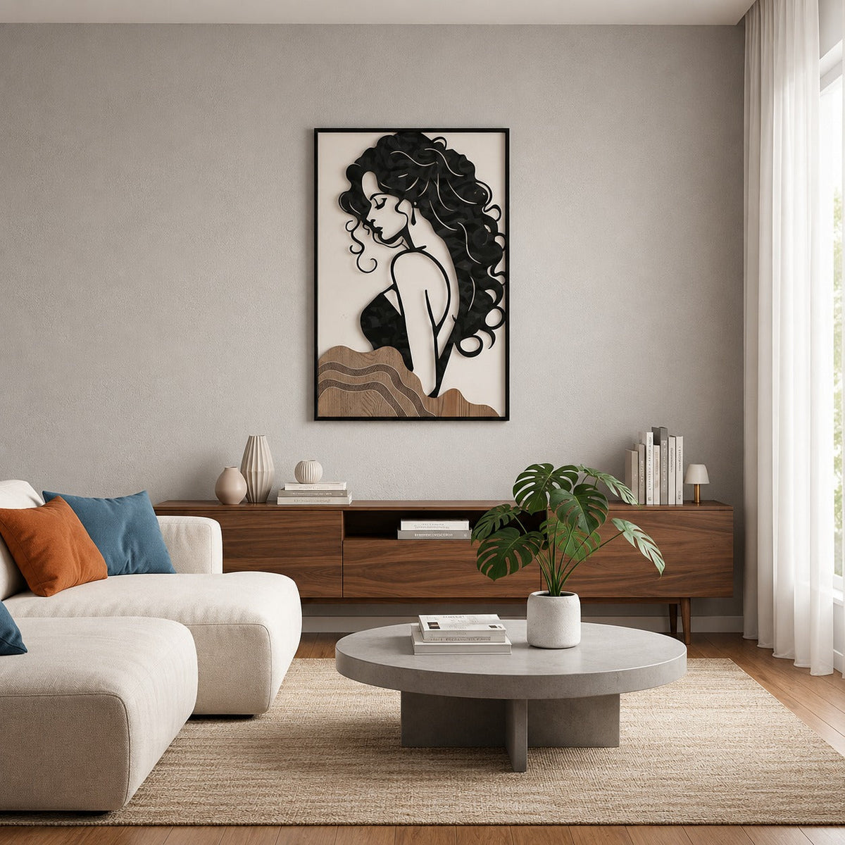 Abstract Woman Silhouette 3D Metal Wall Art – Black & Brown (60 × 40 cm)