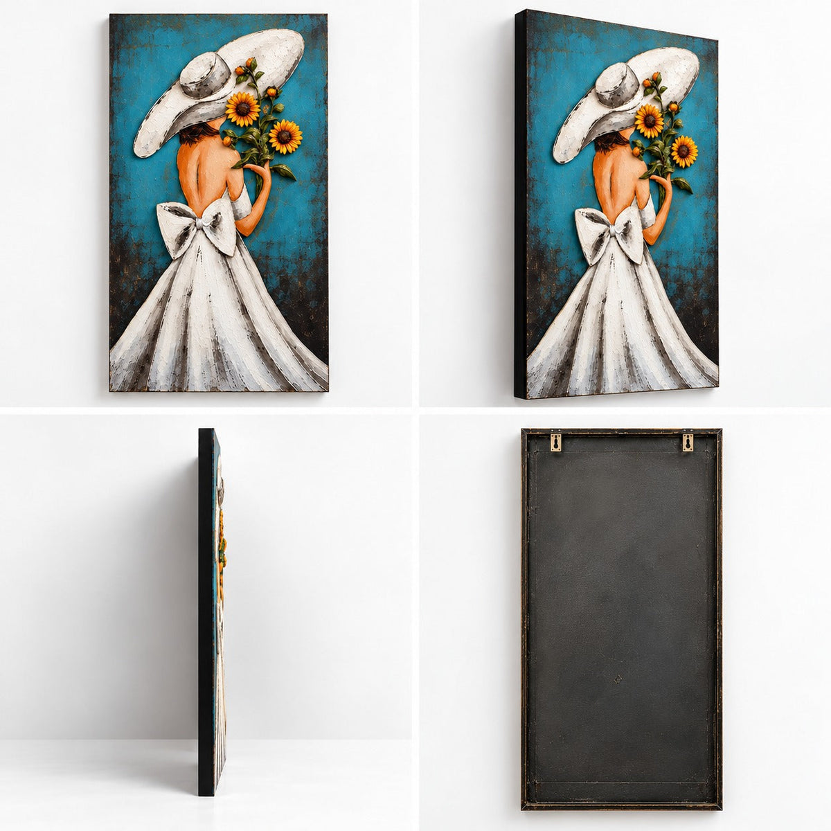 Elegant Lady with Sunflowers 3D Metal Wall Art – 100 × 80 cm