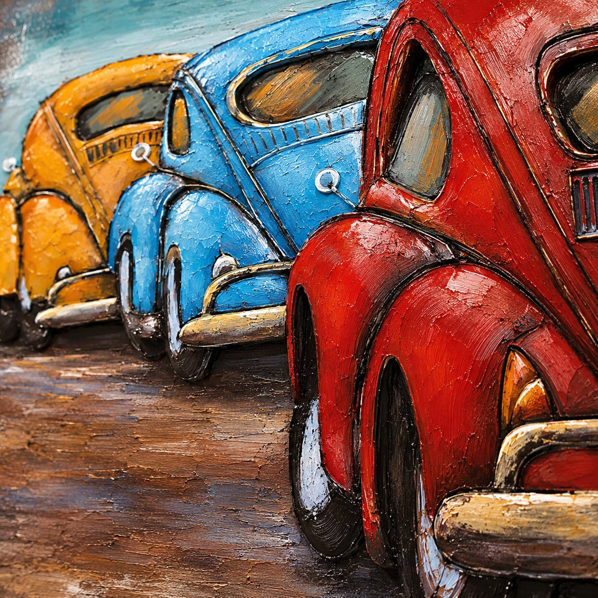 Vintage Cars 3D Metal Wall Art – Multicolour (100 × 100 cm)