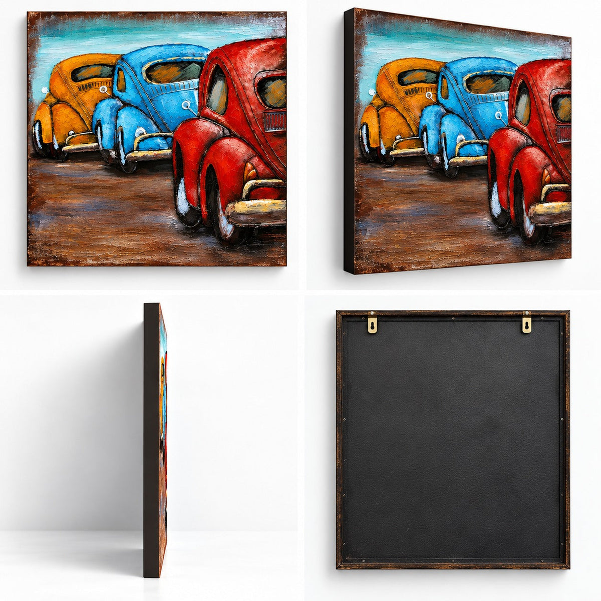 Vintage Cars 3D Metal Wall Art – Multicolour (100 × 100 cm)