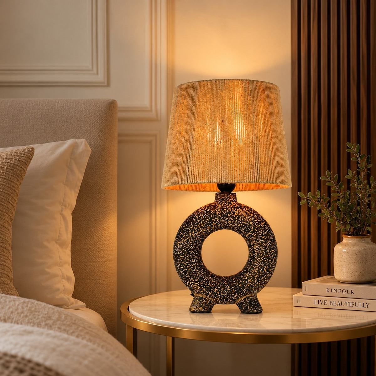 Textured Antique Gold Ring Table Lamp (Included Bulb)