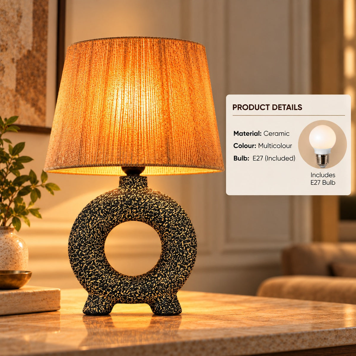Textured Antique Gold Ring Table Lamp (Included Bulb)