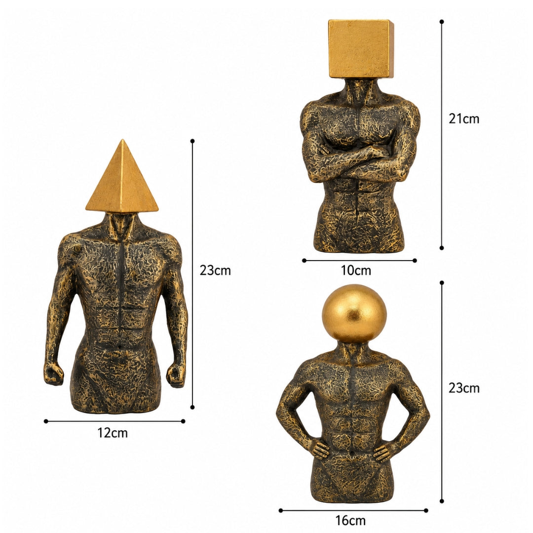 Modern Abstract Human Sculpture Set of 3 | Square Head, Round Head & Pyramid Head Geometric Figurines