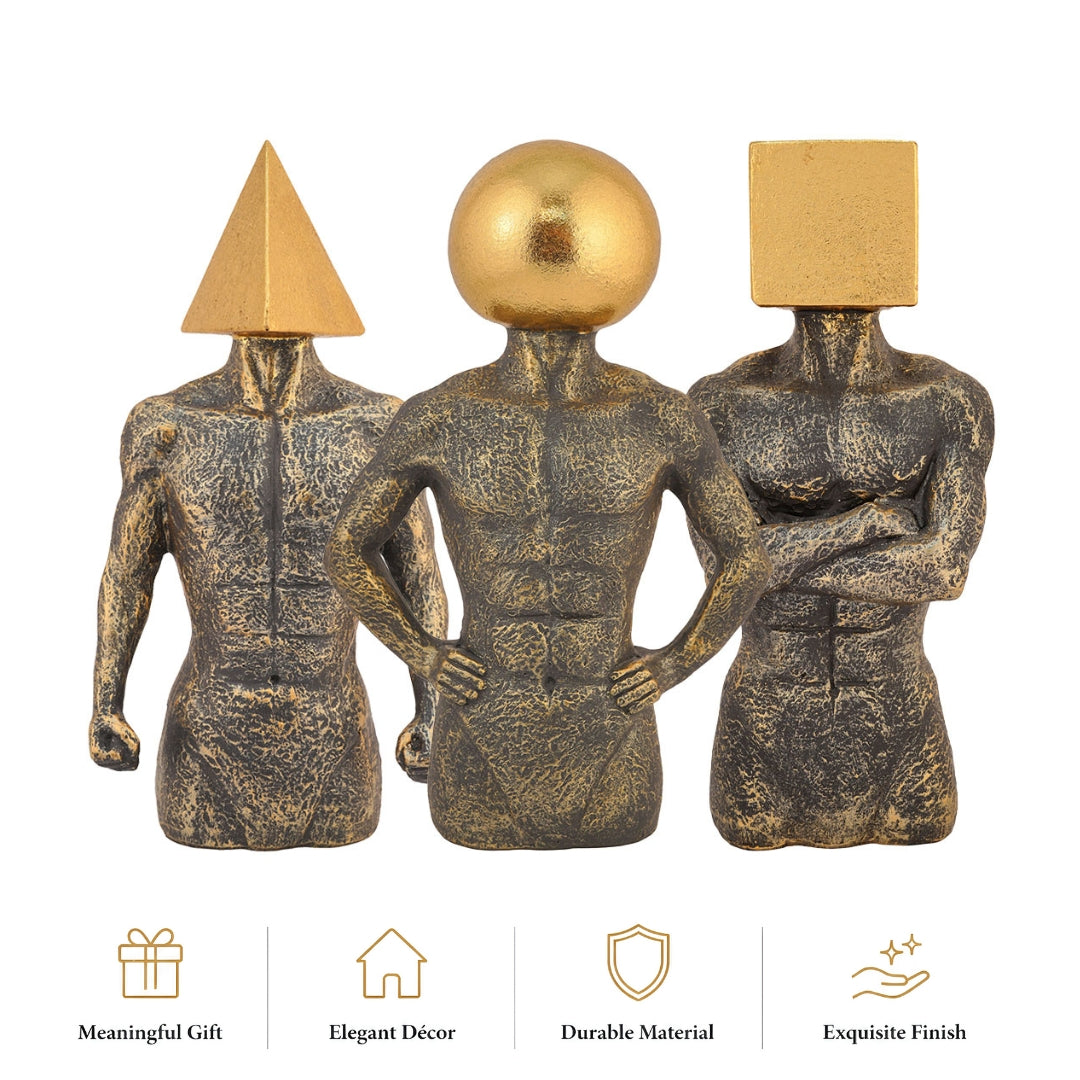 Modern Abstract Human Sculpture Set of 3 | Square Head, Round Head & Pyramid Head Geometric Figurines