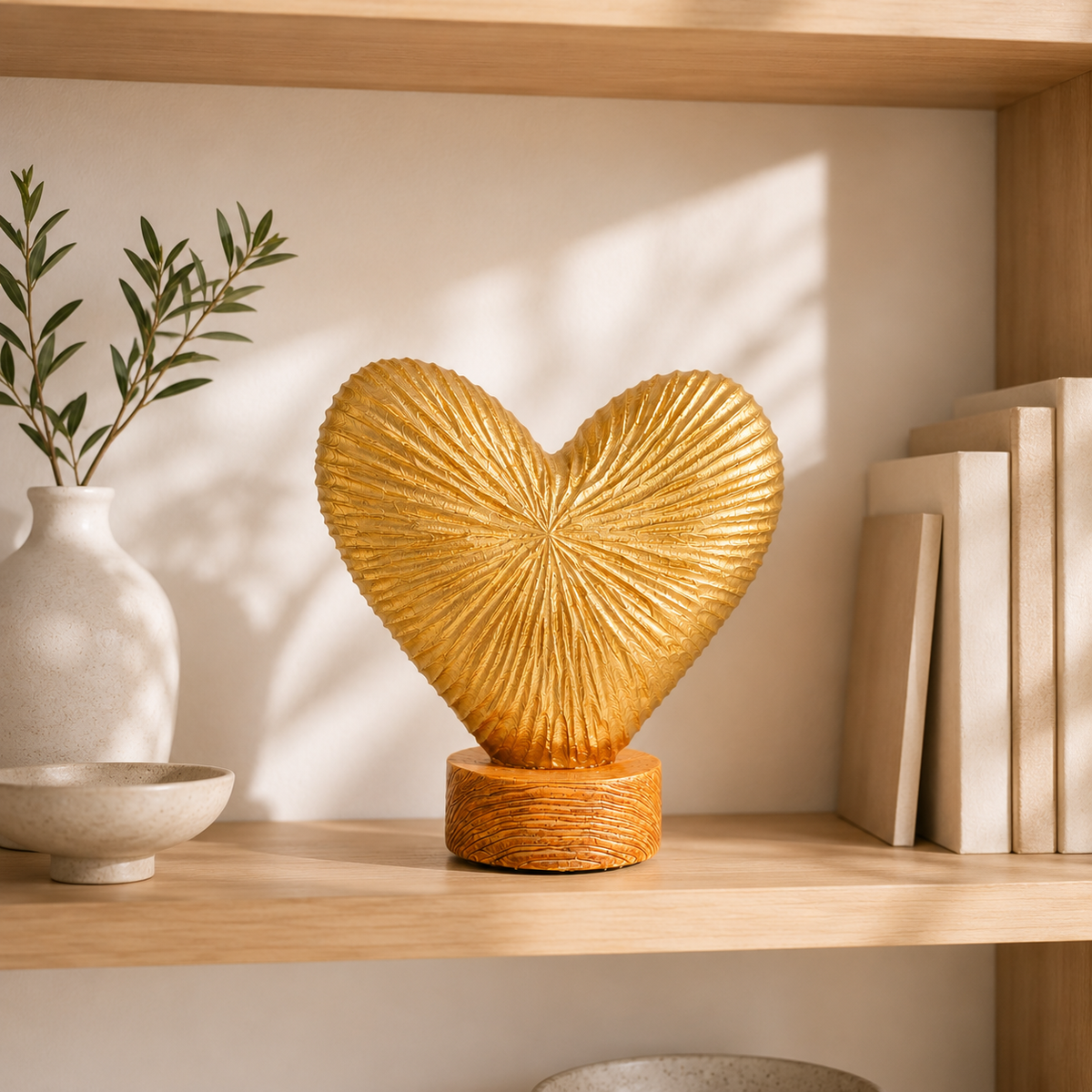 Golden Heart Harmony Showpiece Set of 2 Polyresin Made