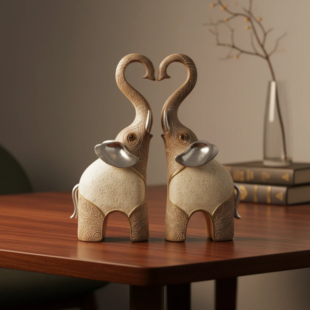 Luxury Heart Trunk Elephant Showpiece Pair
