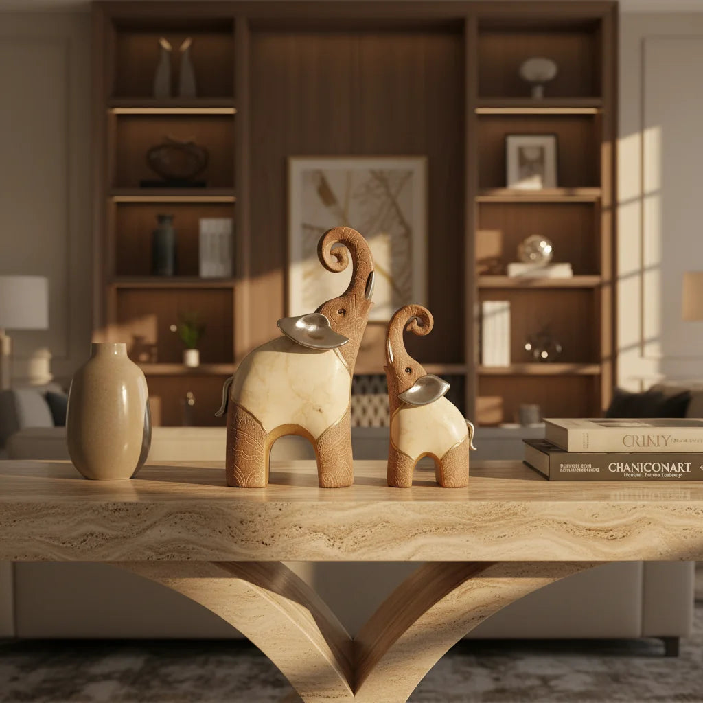 Ivory Majesty Elephant Decor Showpiece Set