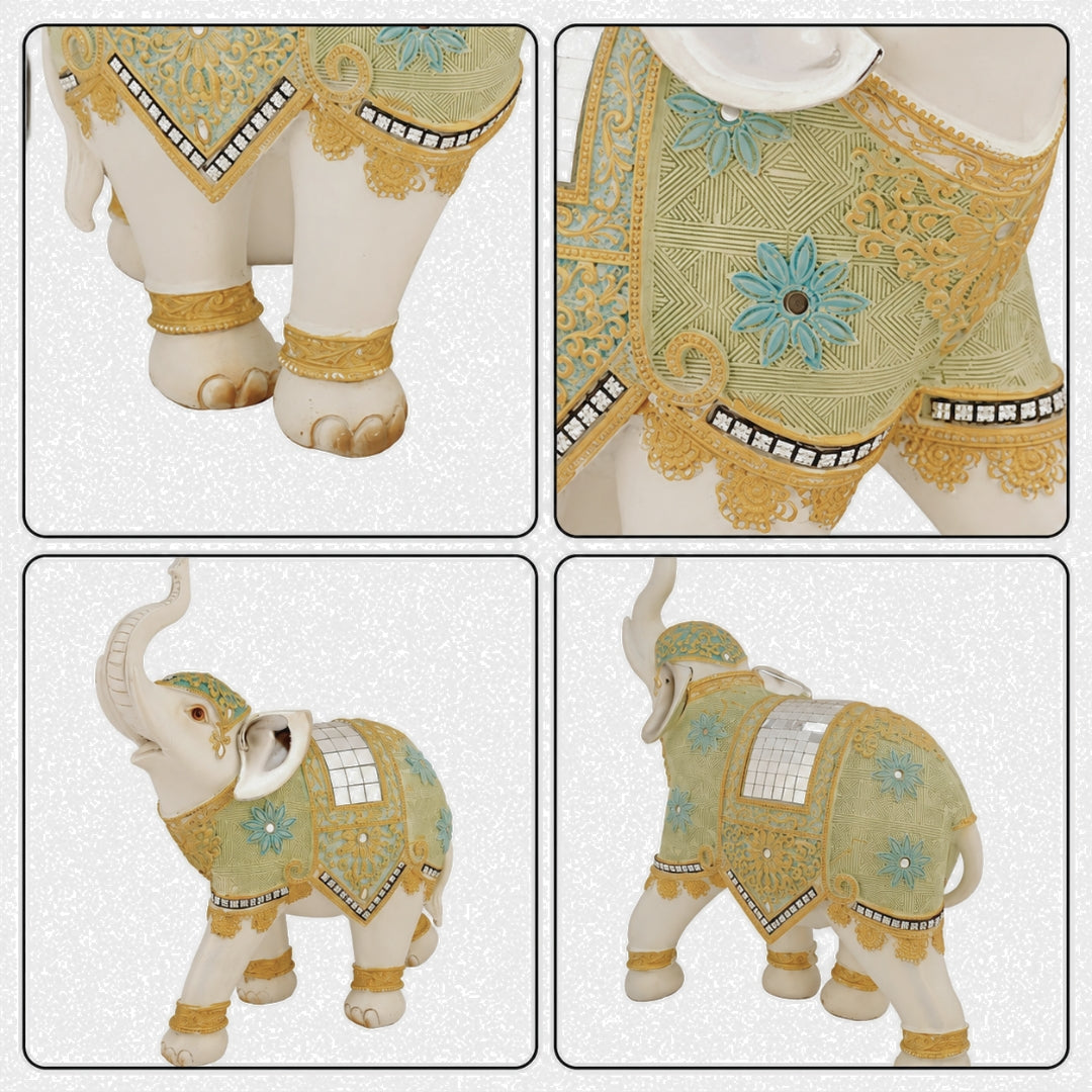 Royal White Elephant Showpiece Set of 2 for Home Decor Living Room, Polyresin Decorative Elephant Figurines