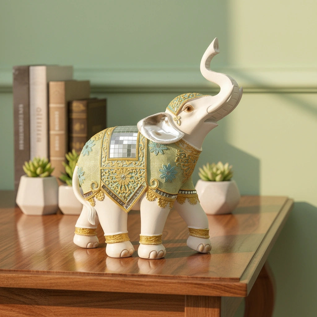 Auspicious Royal Elephant Showpiece – Mirror Work Luxury Decor