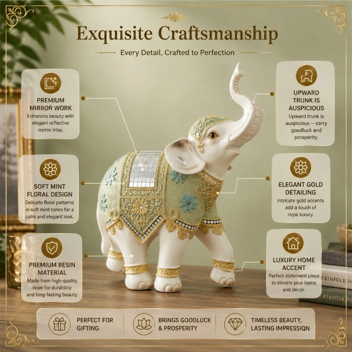 Auspicious Royal Elephant Showpiece – Mirror Work Luxury Decor