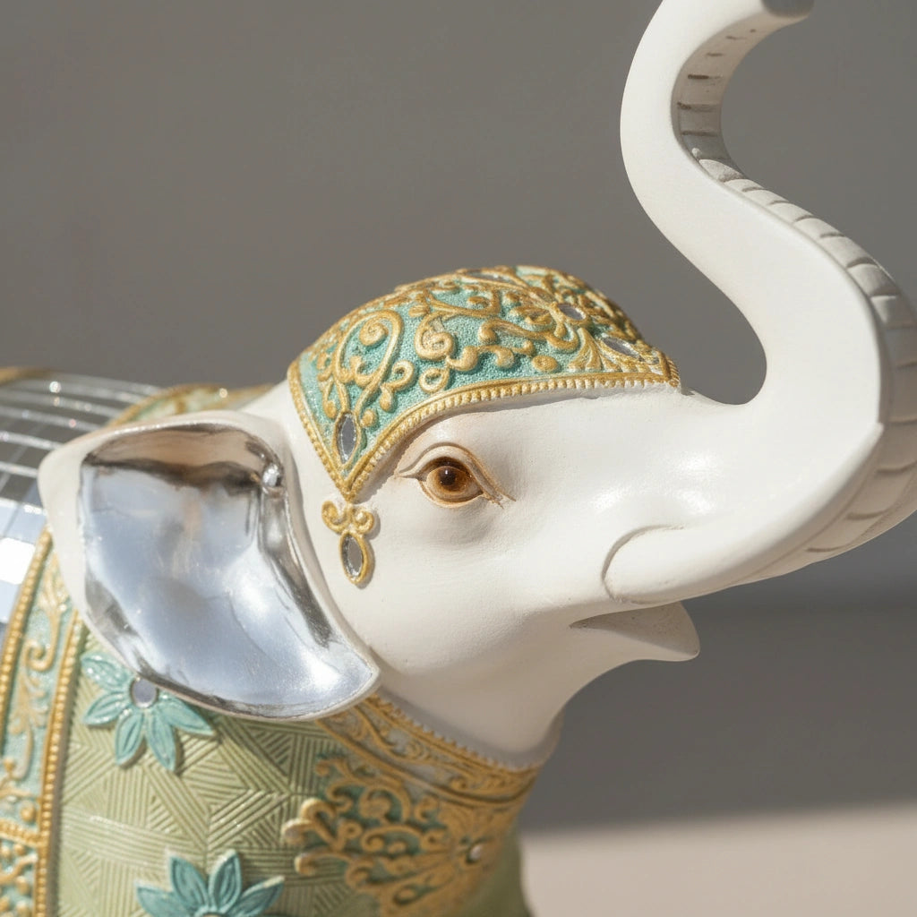 Auspicious Royal Elephant Showpiece – Mirror Work Luxury Decor