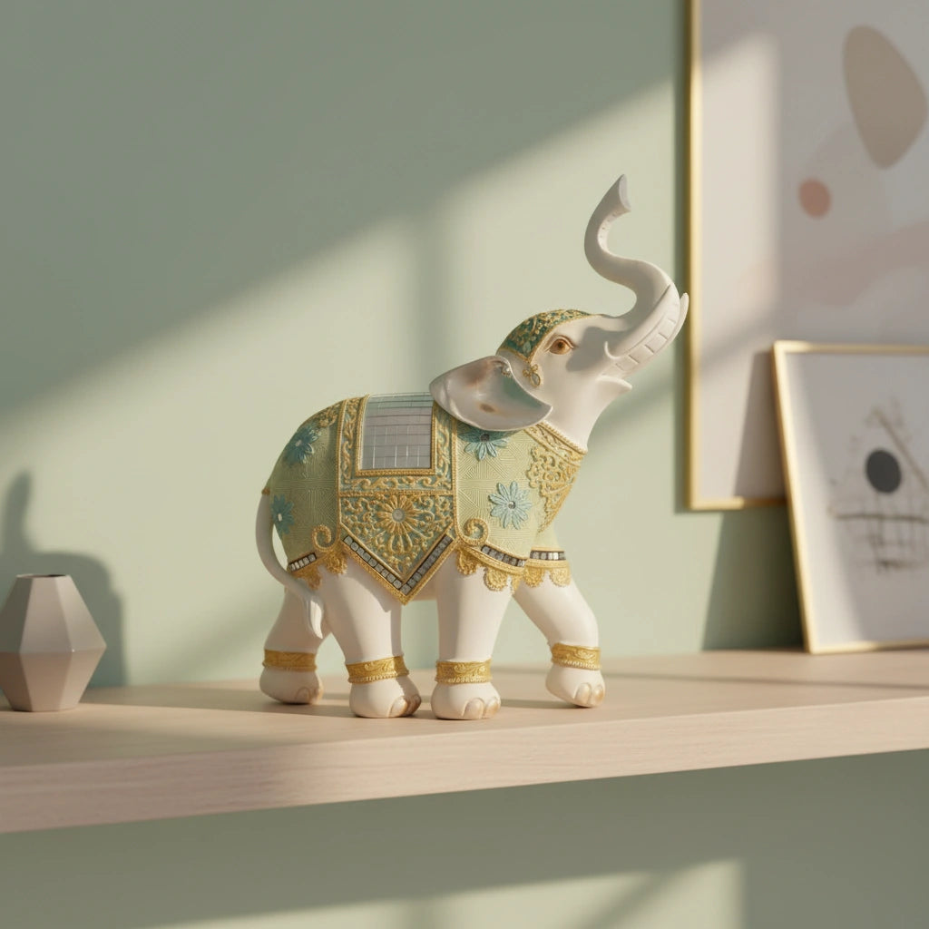 Auspicious Royal Elephant Showpiece – Mirror Work Luxury Decor