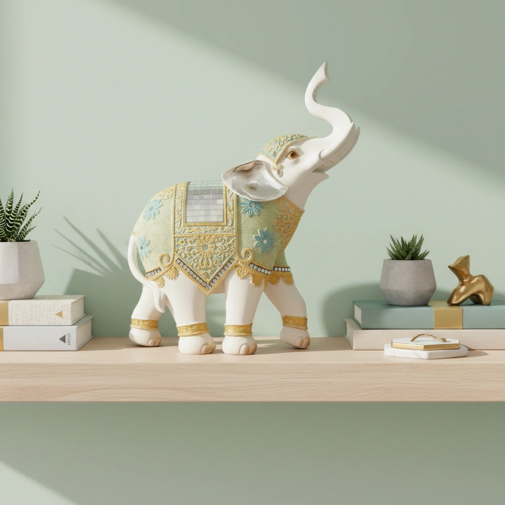 Auspicious Royal Elephant Showpiece – Mirror Work Luxury Decor