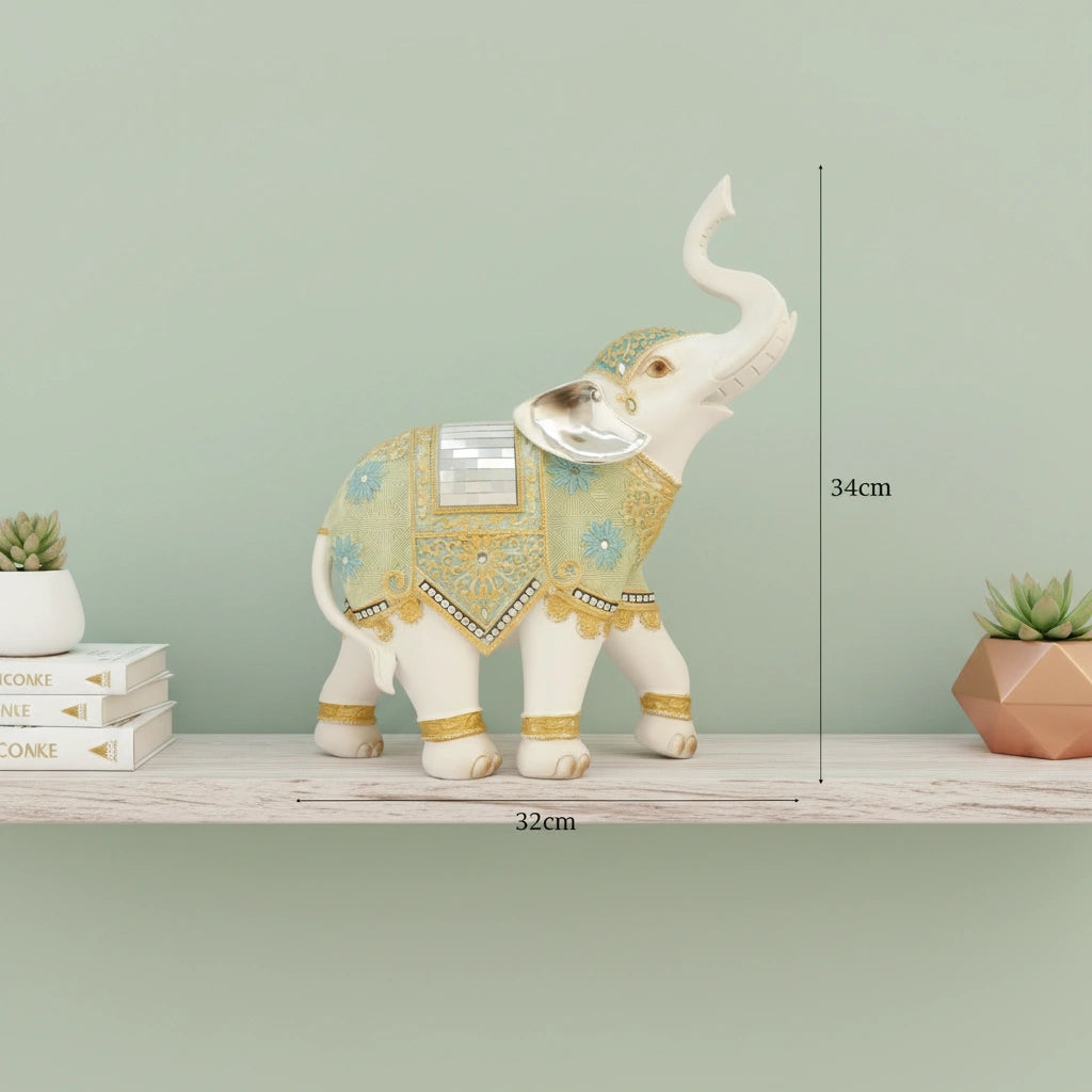 Auspicious Royal Elephant Showpiece – Mirror Work Luxury Decor