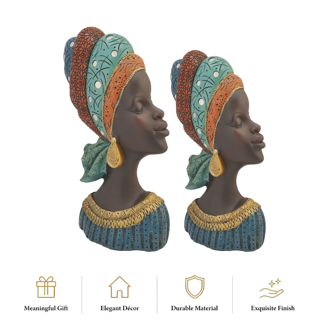 African Woman Polyresin Decorative Showpiece Set of 2