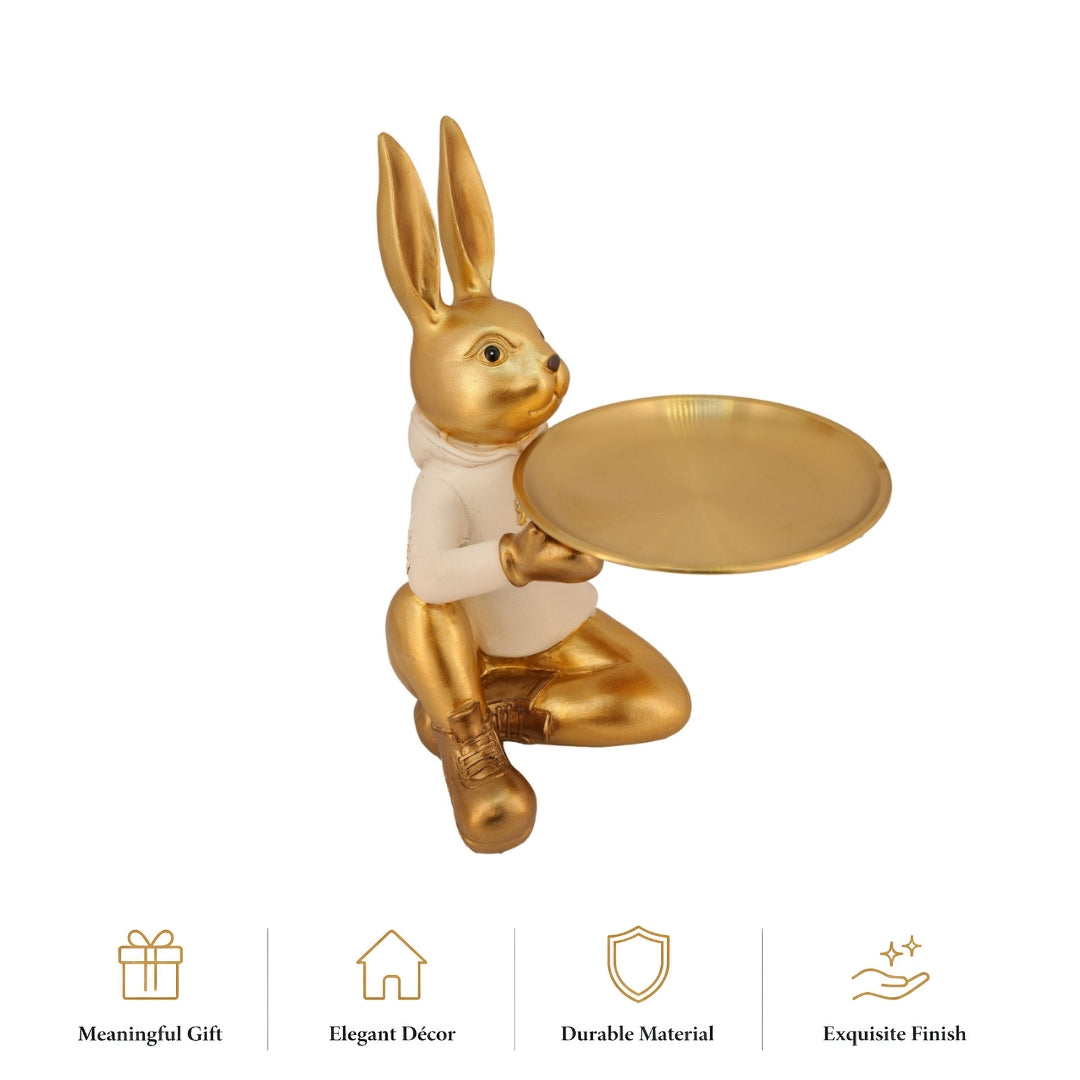 Luxury Sitting Rabbit Tray Showpiece for Tabletop Decoration
