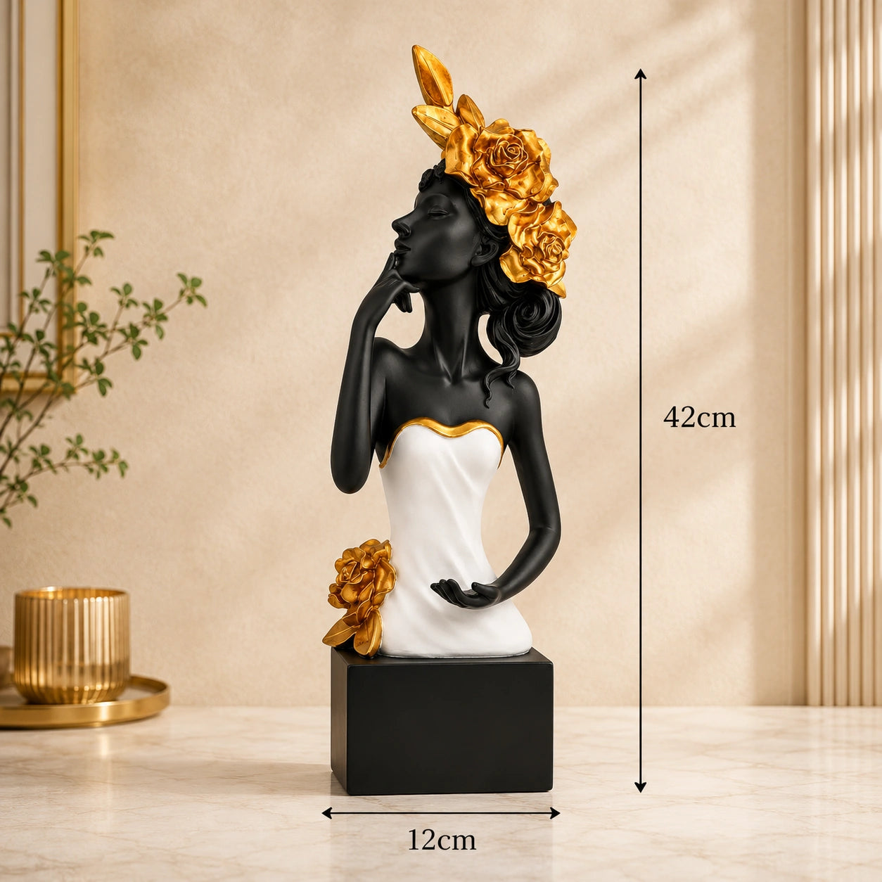 Golden Rose Lady Figurine Showpiece