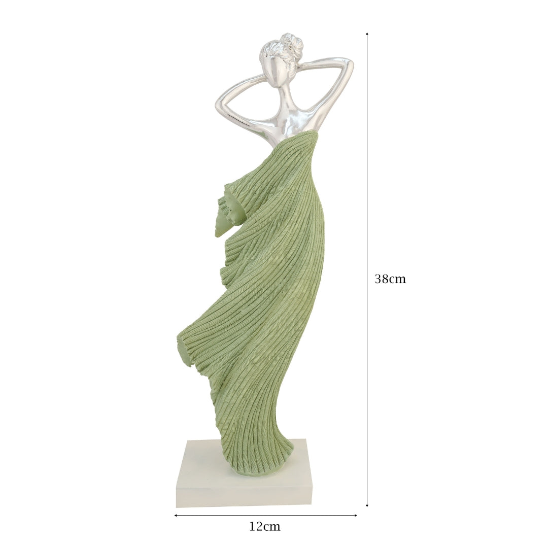 Graceful Dancer Polyresin Showpiece – Sage Green & Silver, 38 CM