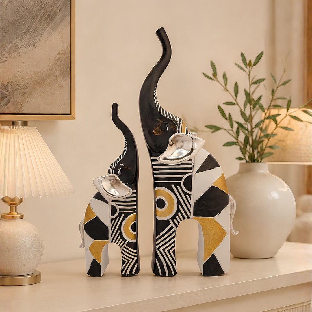 Majestic Aura Geometric Elephant Sculpture Set