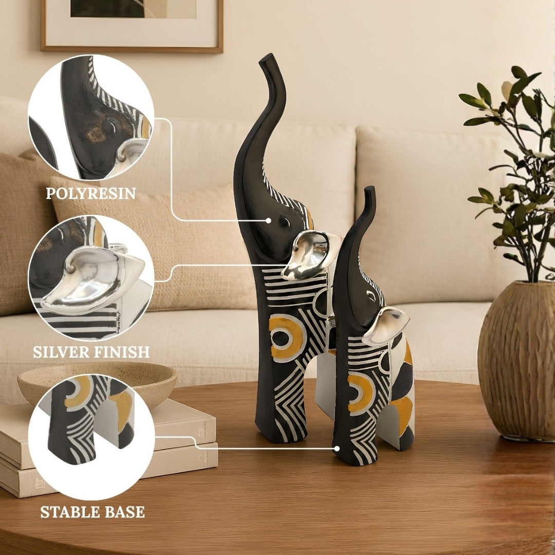 Majestic Aura Geometric Elephant Sculpture Set