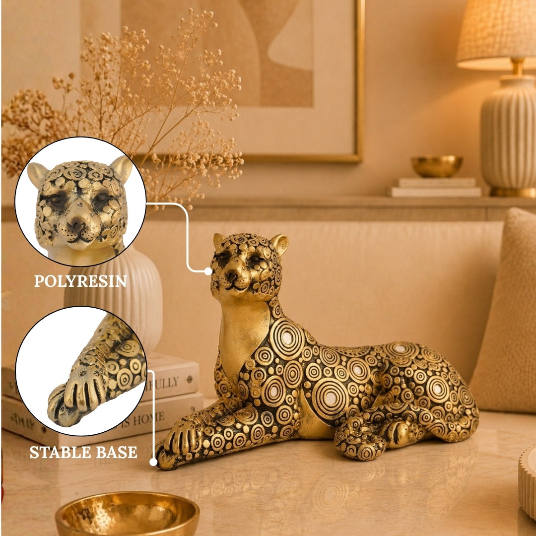 Antique Gold Leopard Polyresin Decorative Showpiece – 25 CM