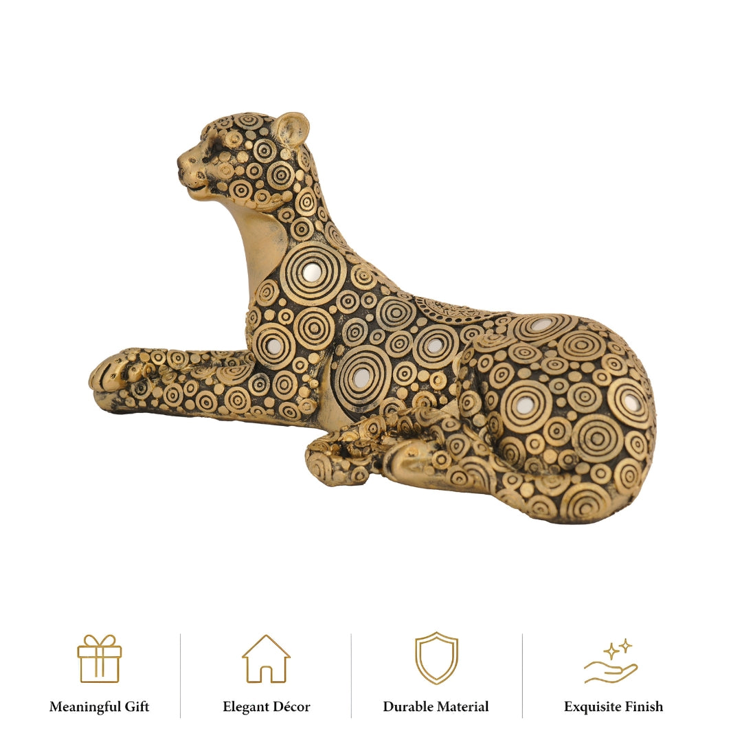 Antique Gold Leopard Polyresin Decorative Showpiece – 25 CM