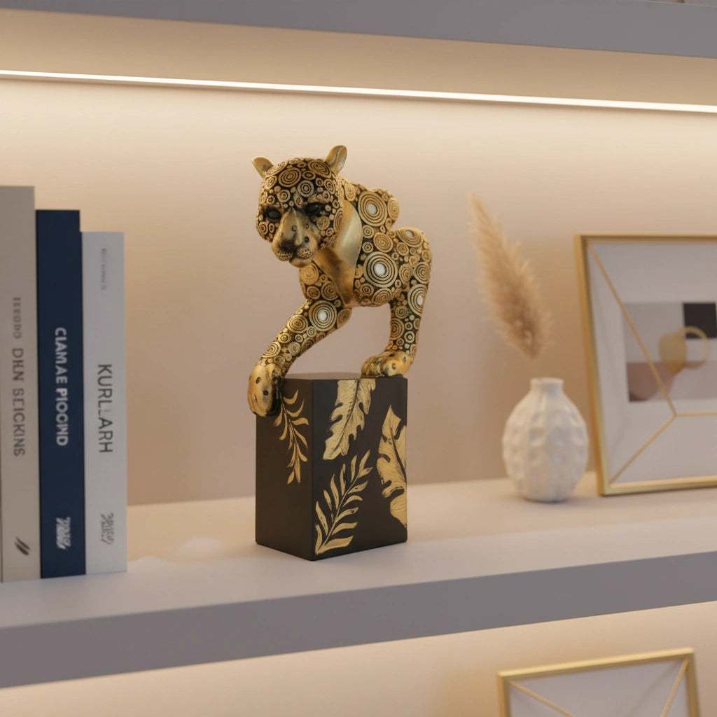 Golden Resin Panther Showpiece